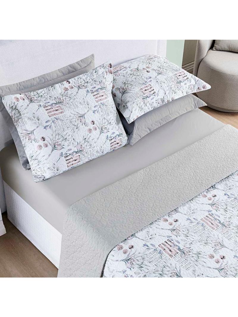 Kit cobre leito colcha maris casal padrão estampado dupla face percalle 200 fios 3 peças protea cinza