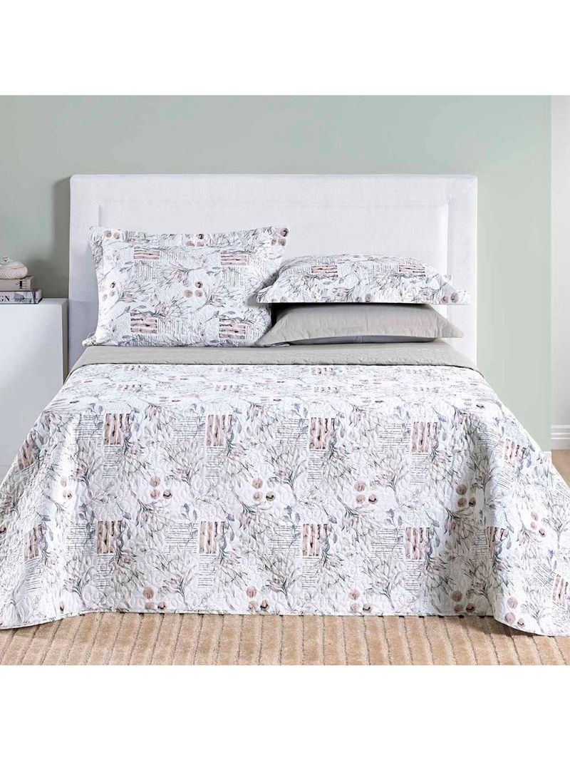 Kit cobre leito colcha maris casal padrão estampado dupla face percalle 200 fios 3 peças protea cinza