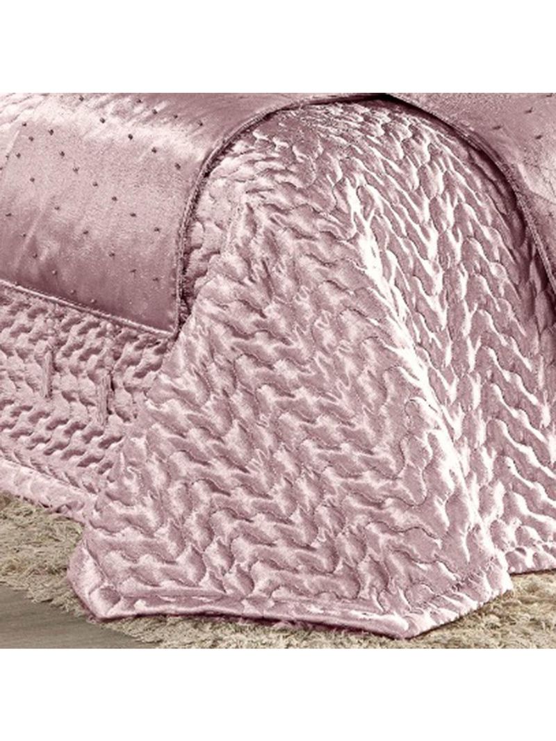 Kit cobre leito colcha fascínio queen cetim c/ tule de pérola 10 peças - rosê