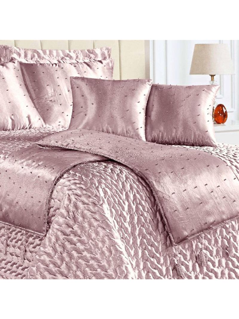 Kit cobre leito colcha fascínio queen cetim c/ tule de pérola 10 peças - rosê