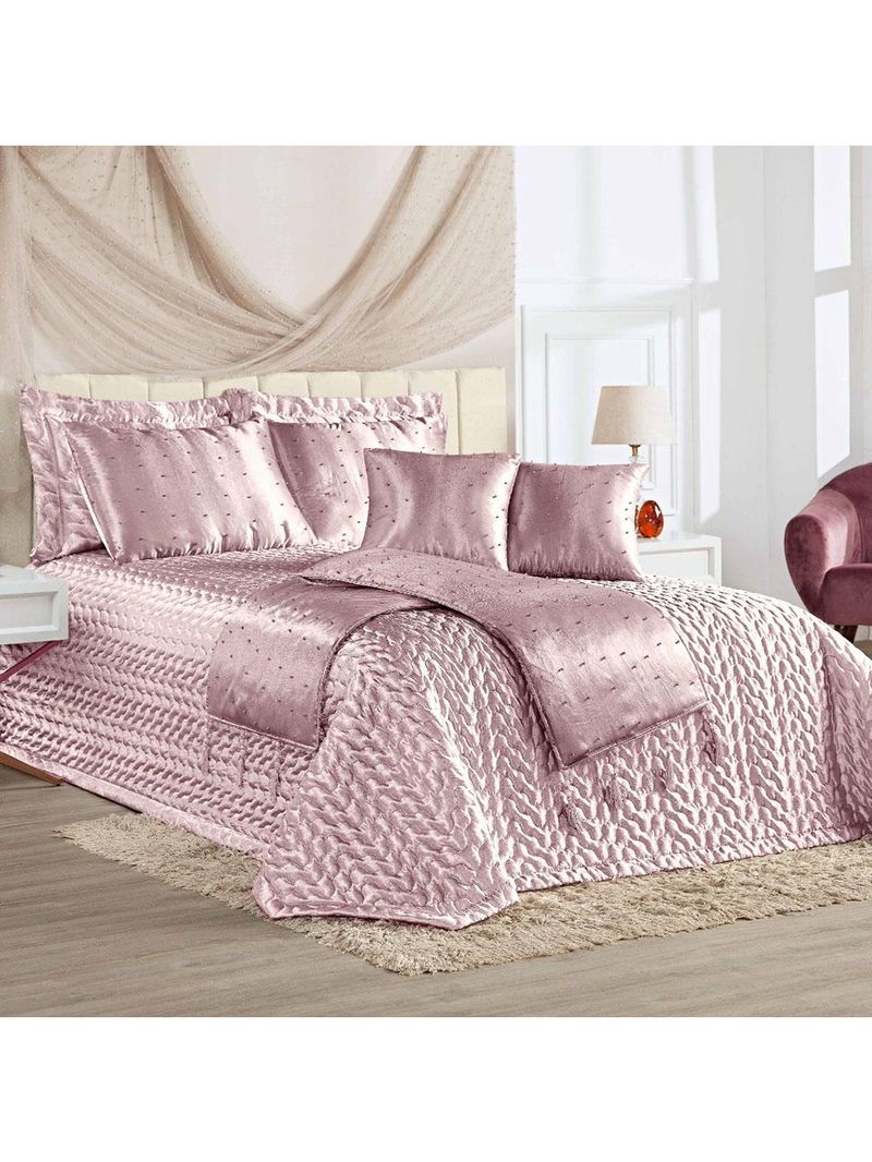 Kit cobre leito colcha fascínio queen cetim c/ tule de pérola 10 peças - rosê