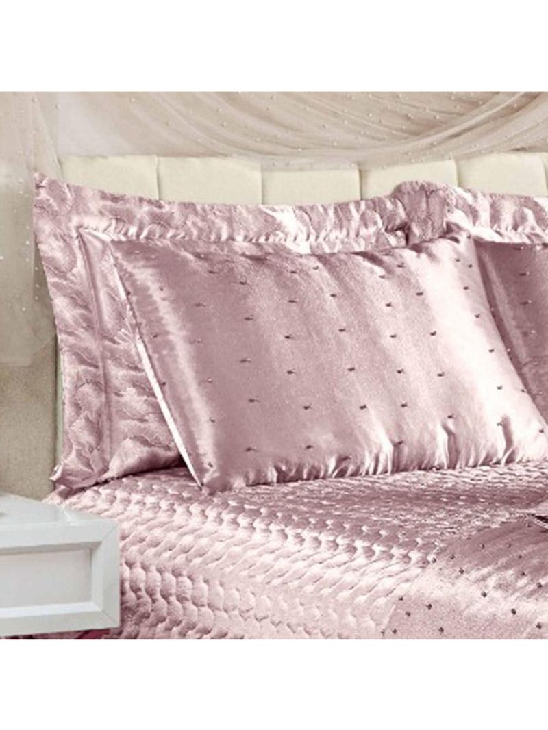 Kit cobre leito colcha fascínio queen cetim c/ tule de pérola 10 peças - rosê