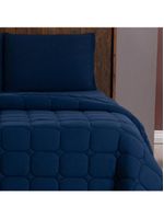 Kit cobre leito colcha livorno casal padrão acolchoado fofo macio malha 100% algodão 3 peças - azul marinho