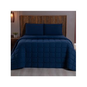 Kit cobre leito colcha livorno casal padrão acolchoado fofo macio malha 100% algodão 3 peças - azul marinho