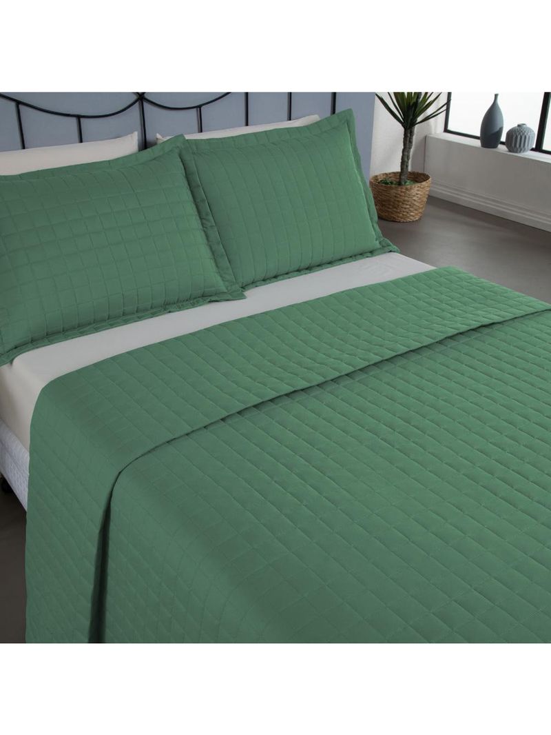 Kit cobre leito colcha bellini queen dupla face percal 300 fios textura matelassê 3 peças - verde