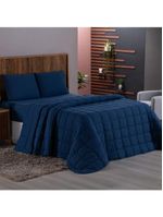 Kit cobre leito colcha livorno king acolchoado fofo macio malha 100% algodão 3 peças - azul marinho