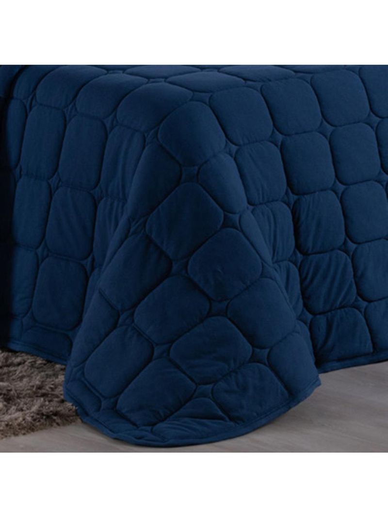 Kit cobre leito colcha livorno king acolchoado fofo macio malha 100% algodão 3 peças - azul marinho