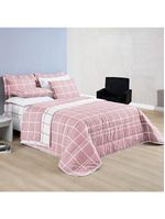 Kit cobre leito colcha brooklyn queen quadriculado micropercal 200 fios 3 peças - rosa