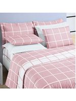Kit cobre leito colcha brooklyn queen quadriculado micropercal 200 fios 3 peças - rosa