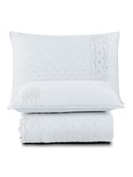 Kit cobre leito colcha bouclê casal padrão laise bordada micropercal 200 fios 3 peças - branco neve