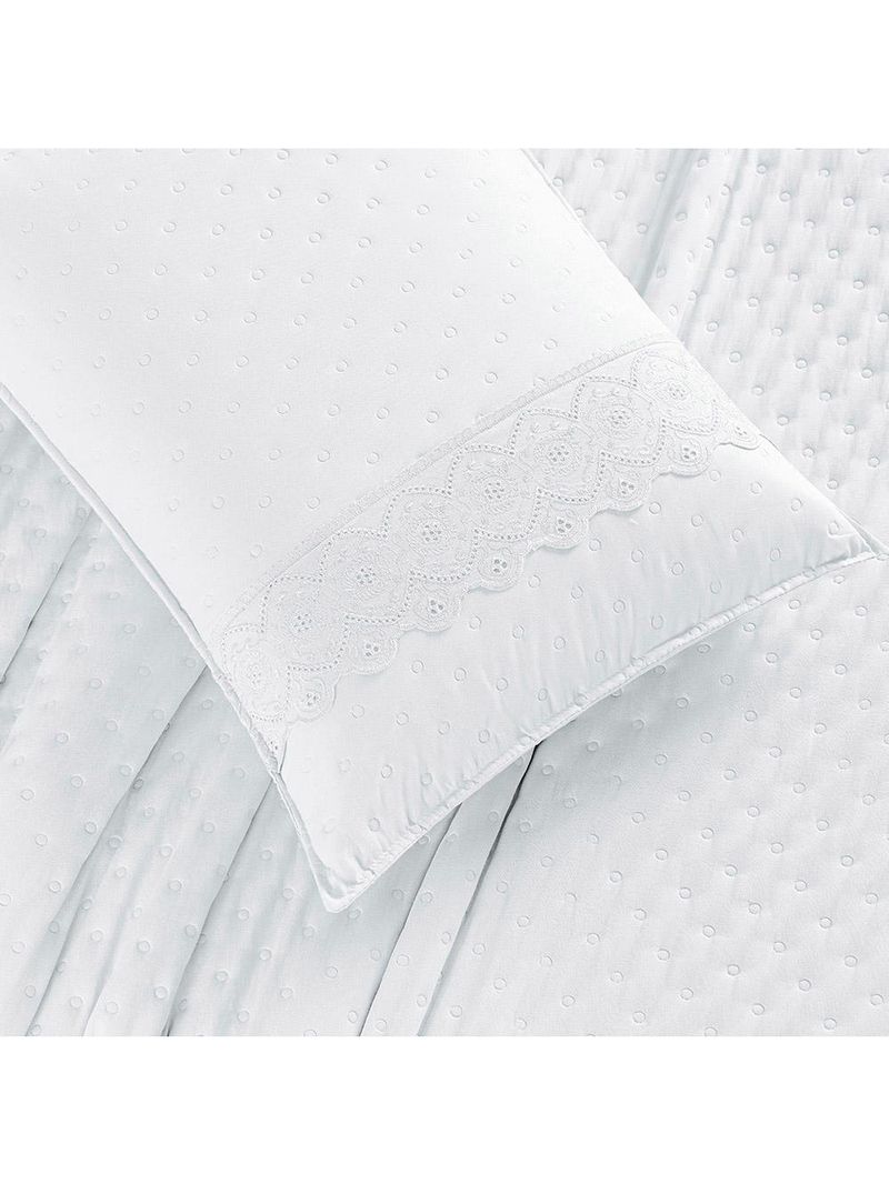 Kit cobre leito colcha bouclê casal padrão laise bordada micropercal 200 fios 3 peças - branco neve