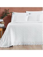 Kit cobre leito colcha bouclê casal padrão laise bordada micropercal 200 fios 3 peças - branco neve