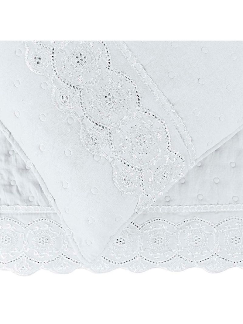 Kit cobre leito colcha bouclê casal padrão laise bordada micropercal 200 fios 3 peças - branco neve