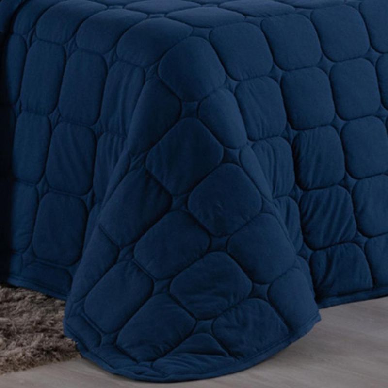 Kit cobre leito colcha livorno queen acolchoado fofo macio malha 100% algodão 3 peças - azul marinho