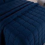 Kit cobre leito colcha livorno queen acolchoado fofo macio malha 100% algodão 3 peças - azul marinho