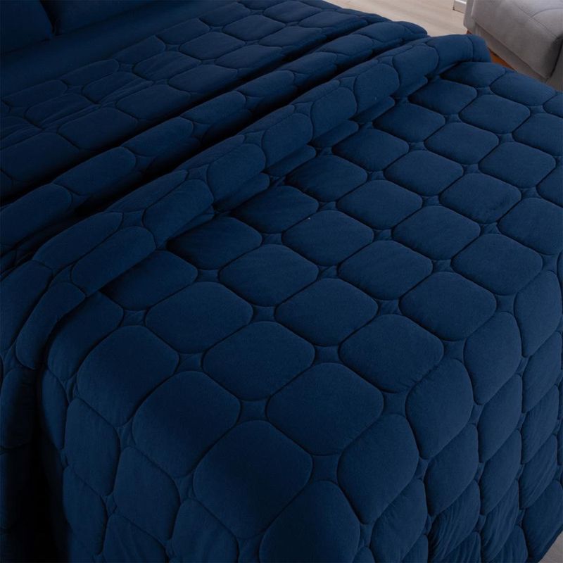 Kit cobre leito colcha livorno queen acolchoado fofo macio malha 100% algodão 3 peças - azul marinho
