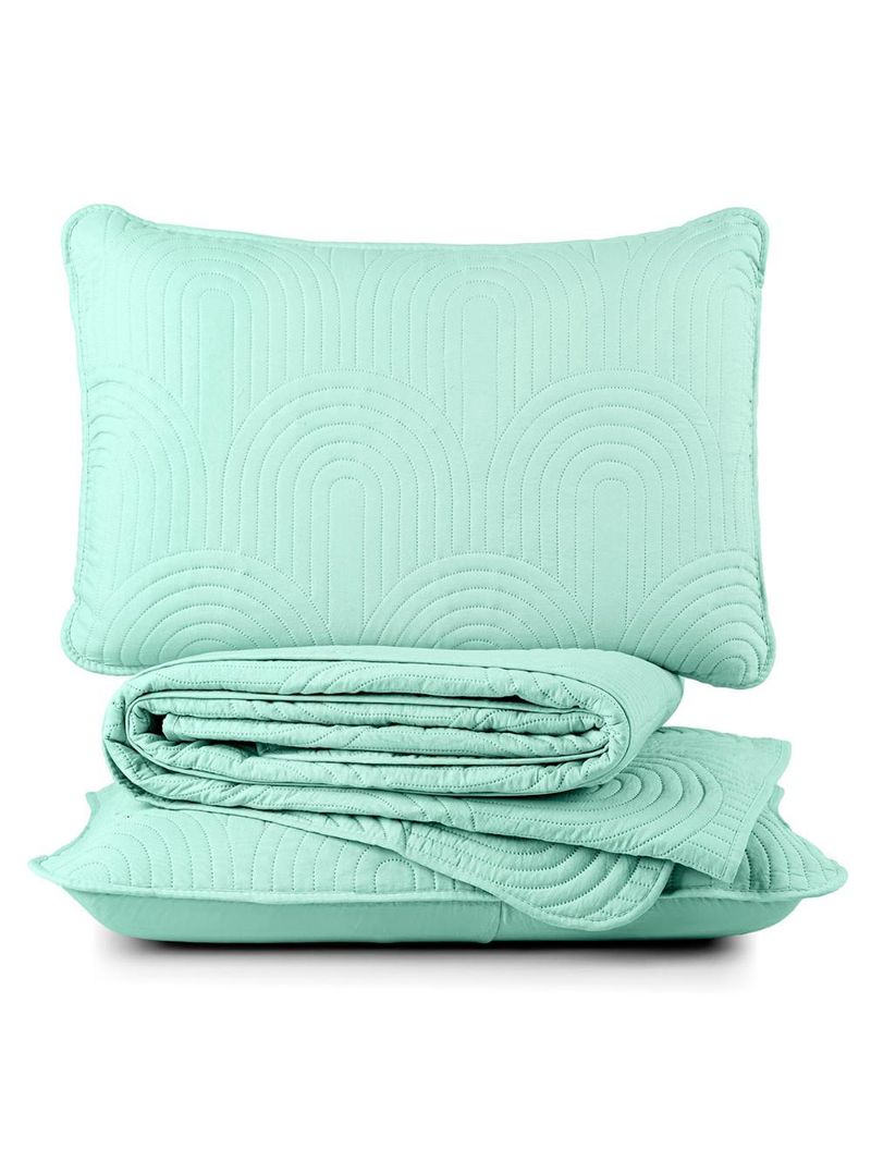 Kit cobre leito colcha arcos queen dupla face matelado 200 fios 3 peças verde