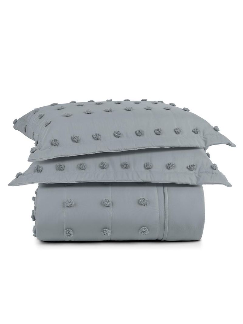 Kit cobre leito colcha alexa pompom casal padrão dupla face micropercal 3 peças - cinza