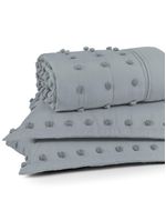 Kit cobre leito colcha alexa pompom casal padrão dupla face micropercal 3 peças - cinza