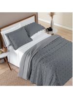 Kit cobre leito colcha alexa pompom casal padrão dupla face micropercal 3 peças - cinza