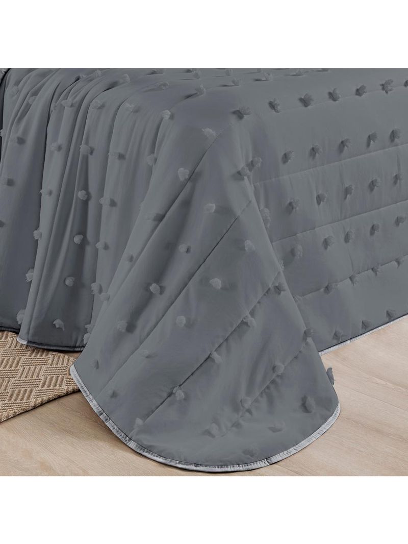 Kit cobre leito colcha alexa pompom casal padrão dupla face micropercal 3 peças - cinza