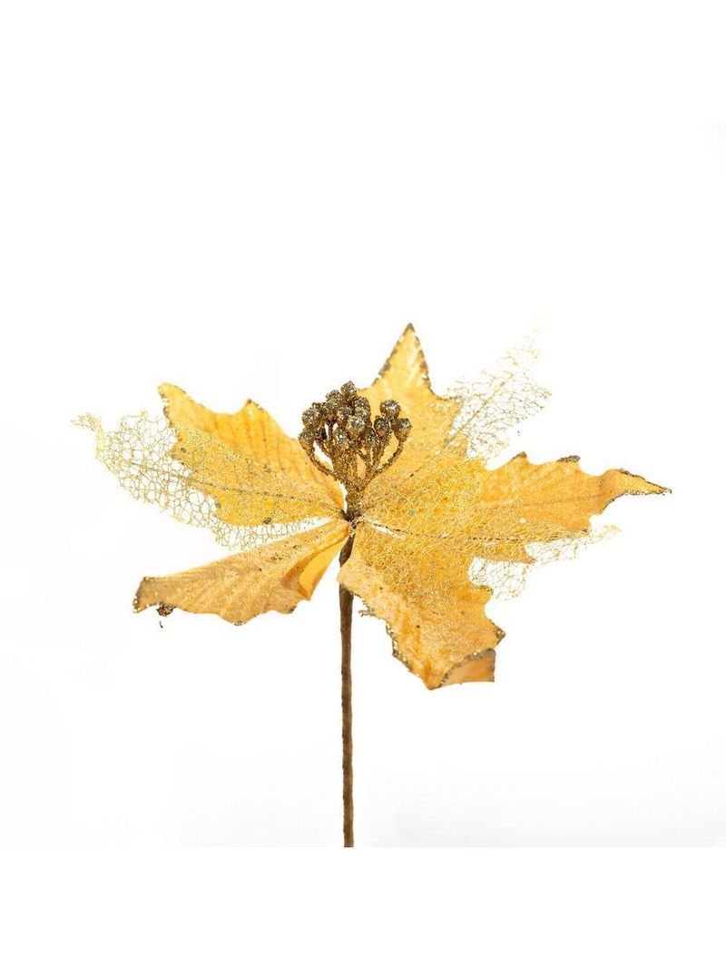 Kit 8 Flores Cabo Artificial Decoração De Natal Brilho 25cm