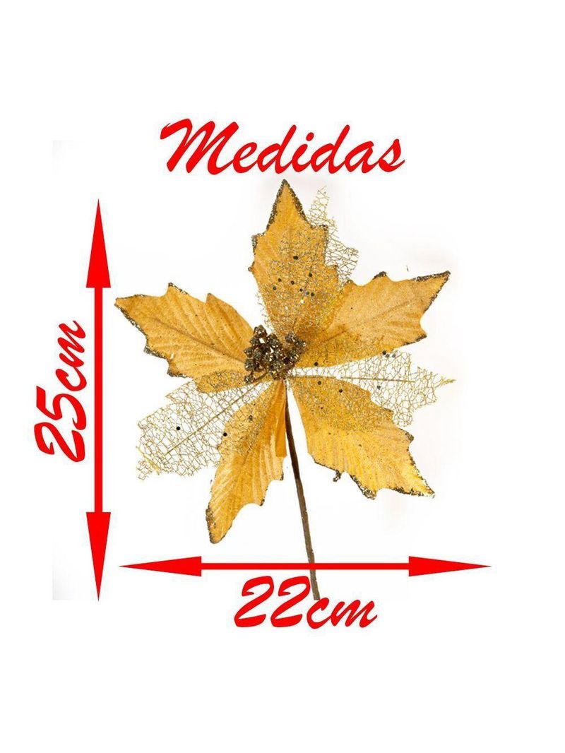 Kit 8 Flores Cabo Artificial Decoração De Natal Brilho 25cm