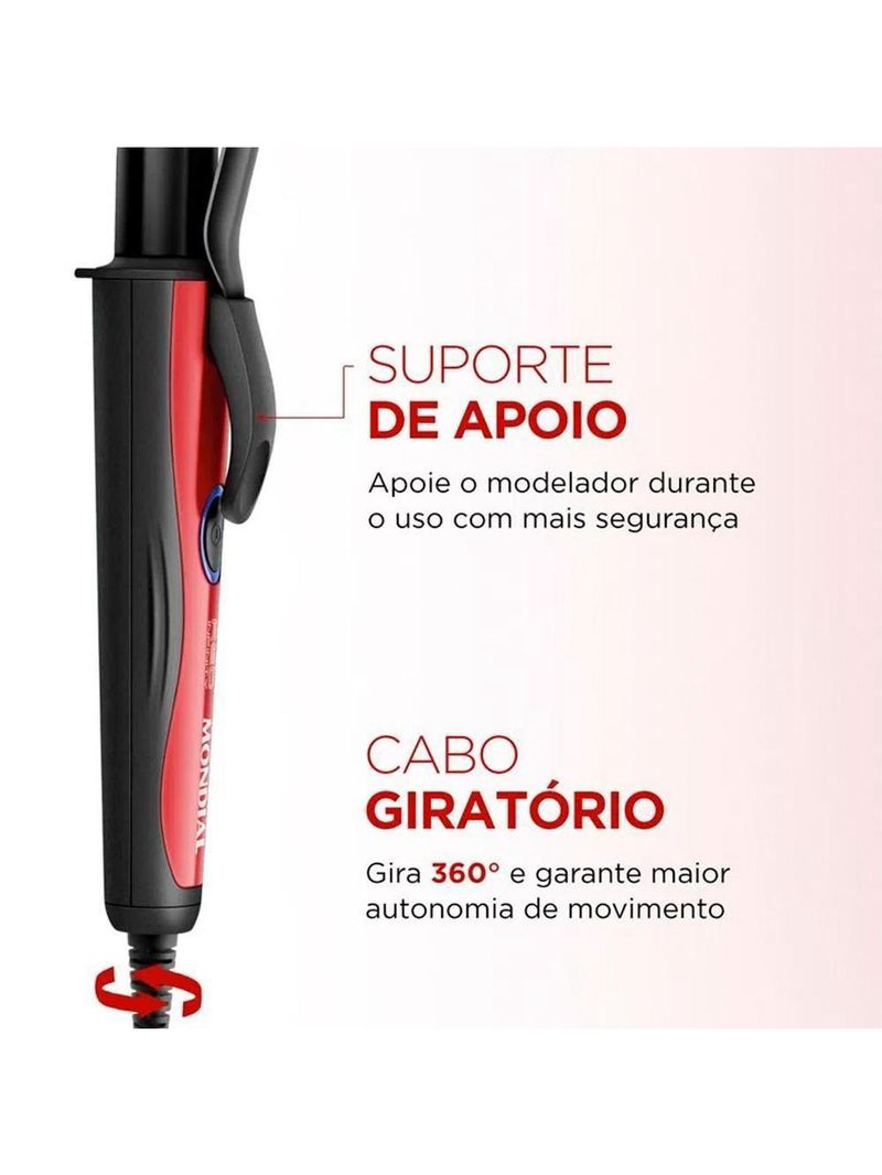 Modelador De Cachos Mondial Infinity Em-12 Cabo Giratório Bivolt Preto E Vermelho