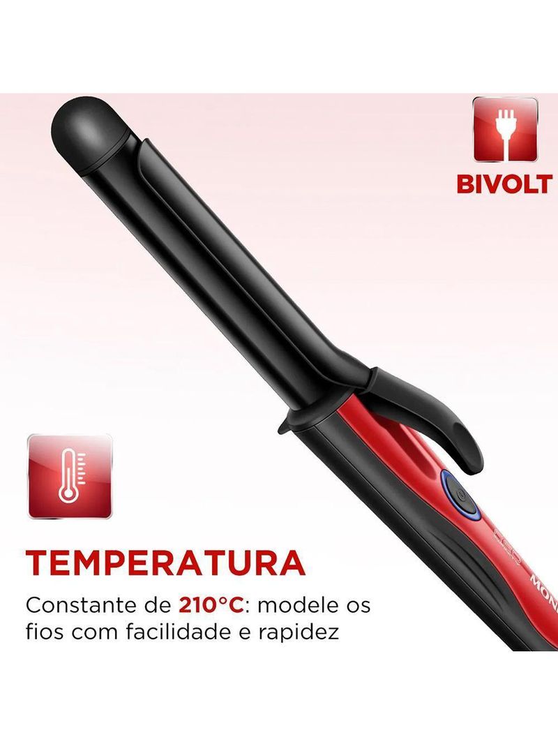 Modelador De Cachos Mondial Infinity Em-12 Cabo Giratório Bivolt Preto E Vermelho