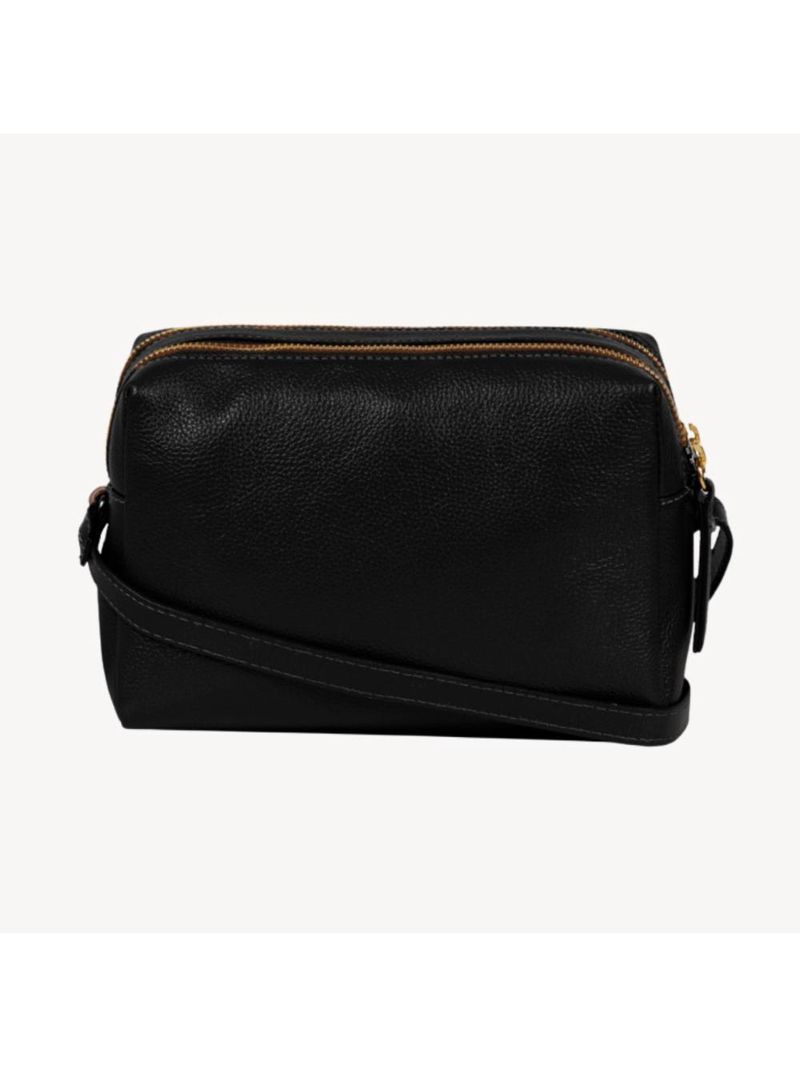 Bolsa transversal feminina em couro pequena lisa basic preta