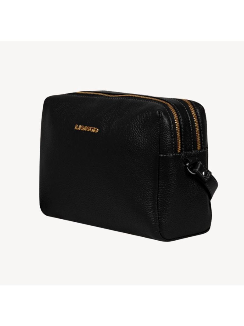 Bolsa transversal feminina em couro pequena lisa basic preta