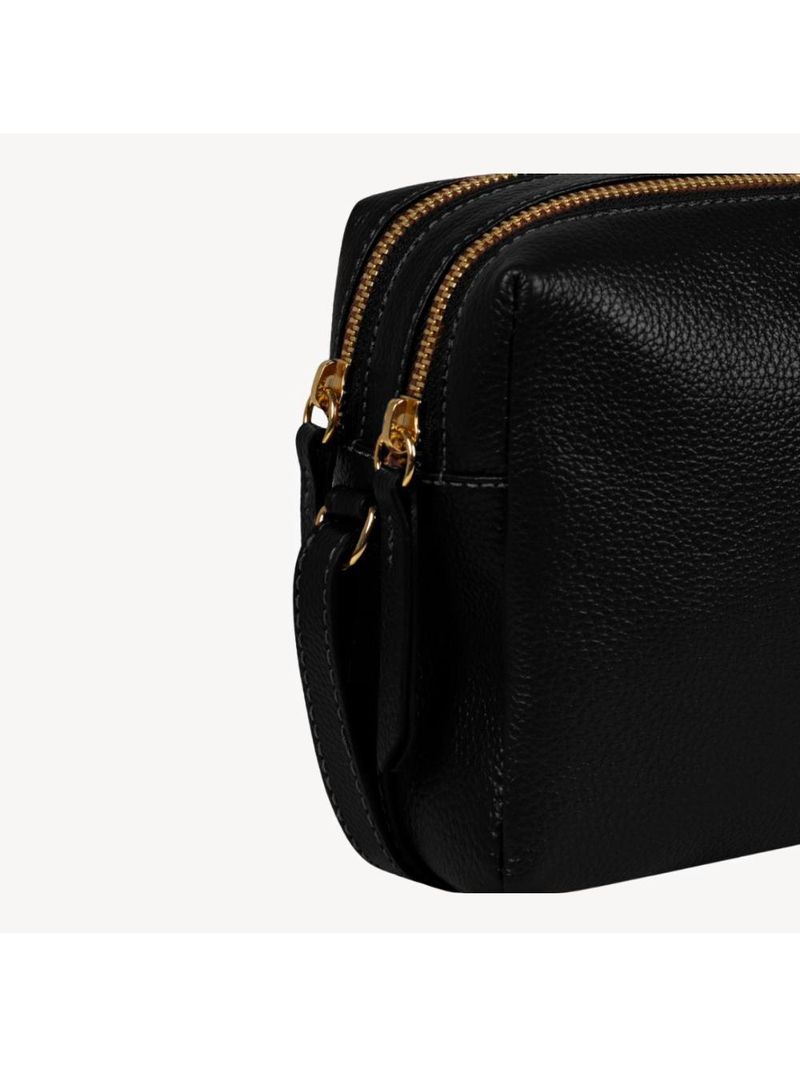 Bolsa transversal feminina em couro pequena lisa basic preta