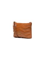 Bolsa transversal feminina de couro zig zag matelasse pequena caramelo