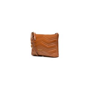 Bolsa transversal feminina de couro zig zag matelasse pequena caramelo