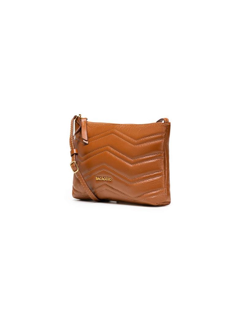 Bolsa transversal feminina de couro zig zag matelasse pequena caramelo