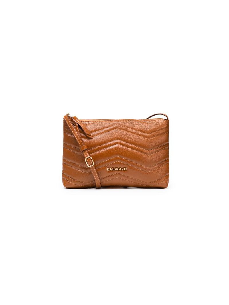 Bolsa transversal feminina de couro zig zag matelasse pequena caramelo