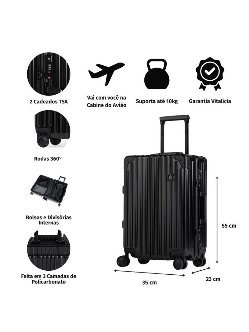 Mala de bordo de policarbonato 4 rodas kyoto ii prata