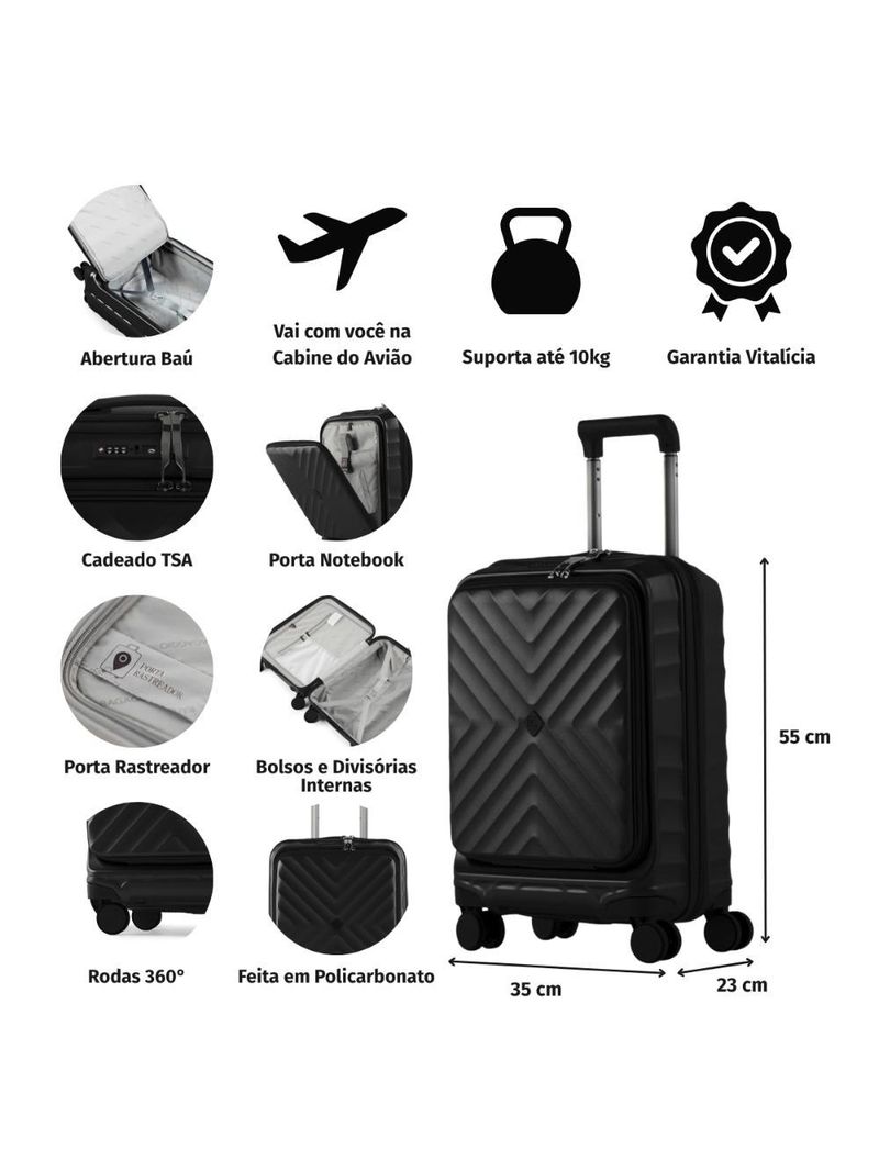 Mala de bordo 10 kg policarbonato 4 rodas barcelona ii cinza