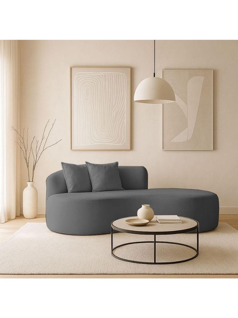 Sofá Sala Curvo 2 Lugares Bouclé Cinza