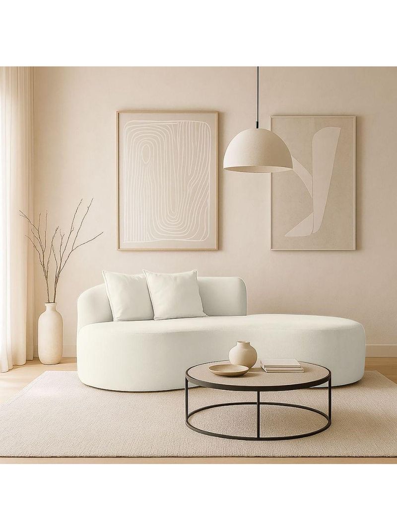 Sofá Sala Curvo 2 Lugares Bouclé Off White