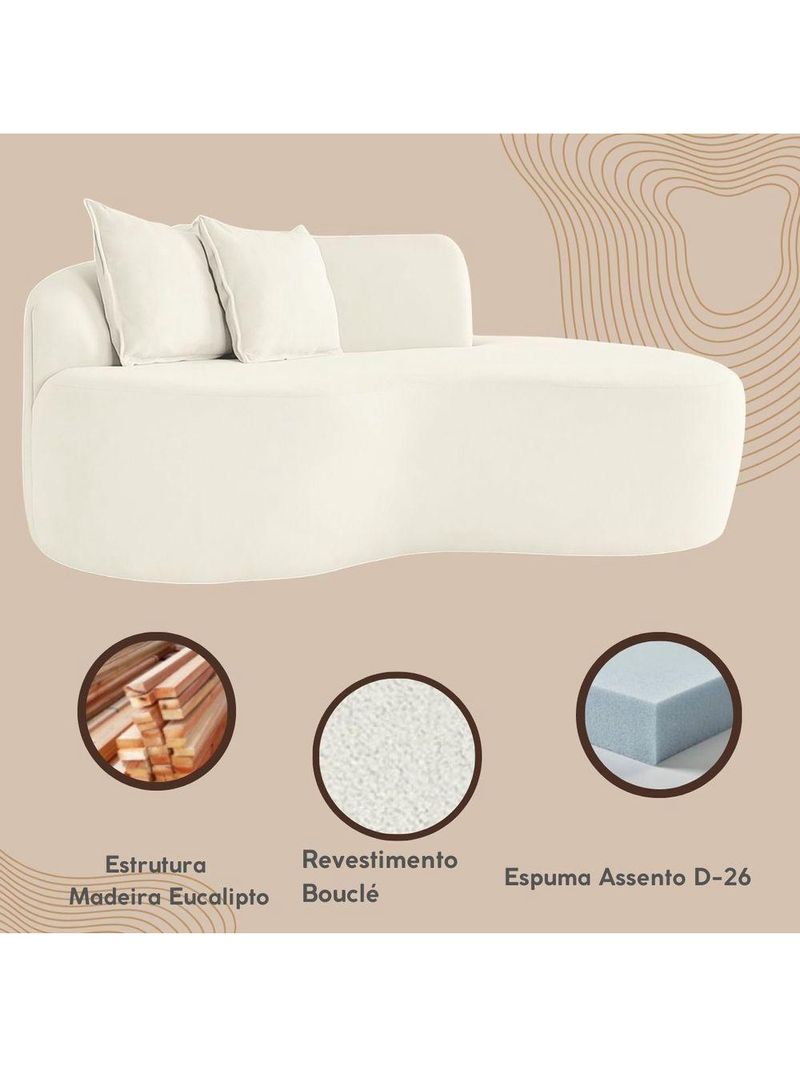 Sofá Sala Curvo 2 Lugares Bouclé Off White