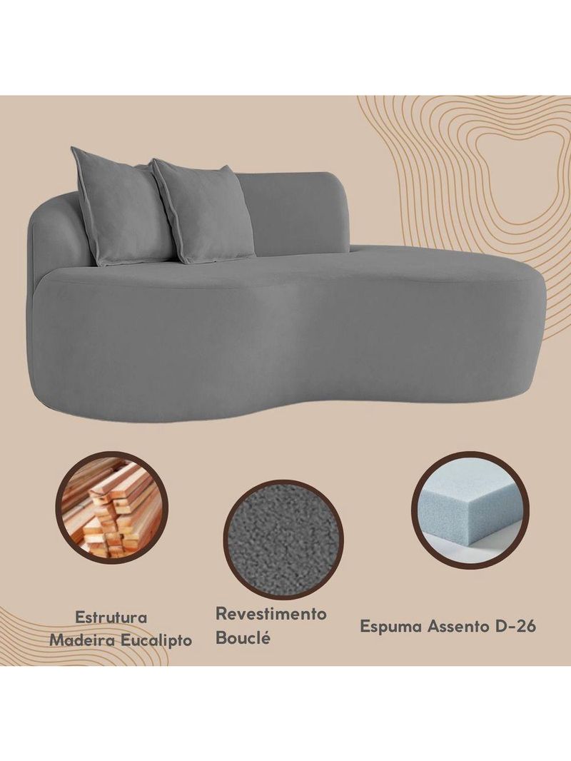 Sofá Sala Curvo 2 Lugares Bouclé Cinza