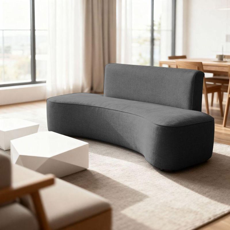 Sofá Orgânico Curvo Feijão Sala Elegante 3 Lugares Recepção Cinza Escuro