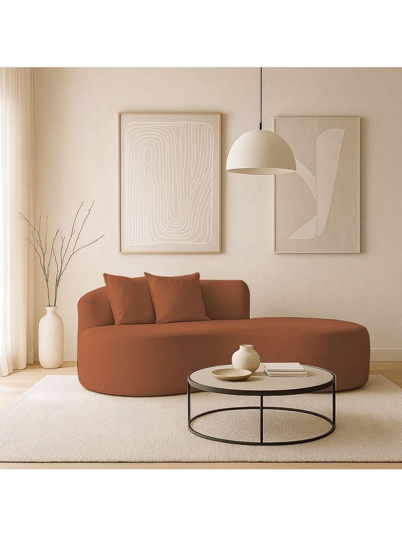 Sofá Sala Curvo 2 Lugares Bouclé Terracota