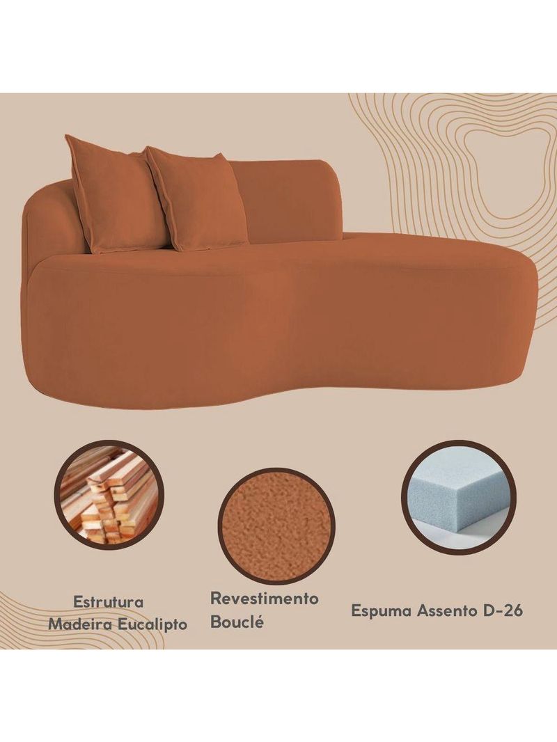 Sofá Sala Curvo 2 Lugares Bouclé Terracota