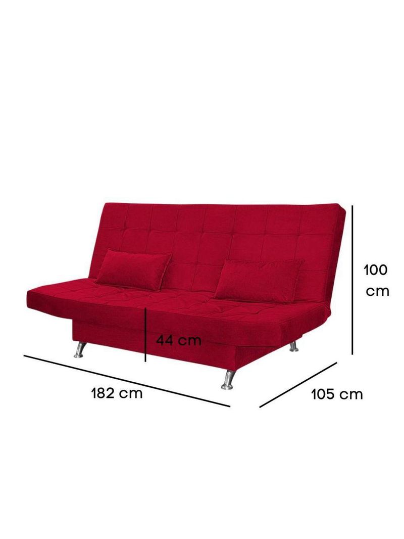 Sofá Cama Casal Com Almofadas Bettina Suede Vermelho