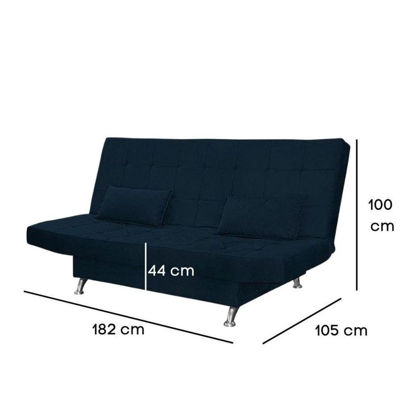 Sofá Cama Casal Com Almofadas Bettina Suede Azul Marinho