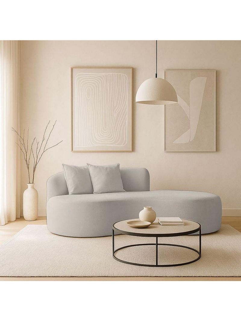 Sofá Sala Curvo 2 Lugares Bouclé Bege