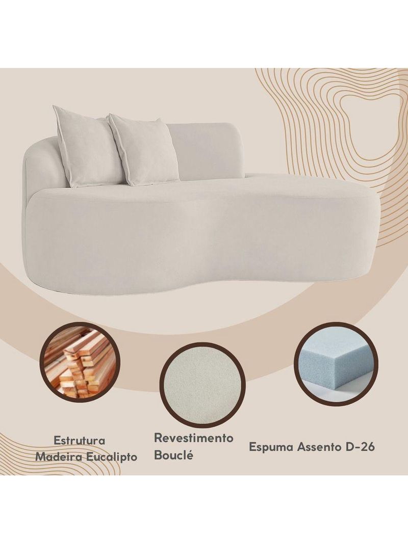 Sofá Sala Curvo 2 Lugares Bouclé Bege