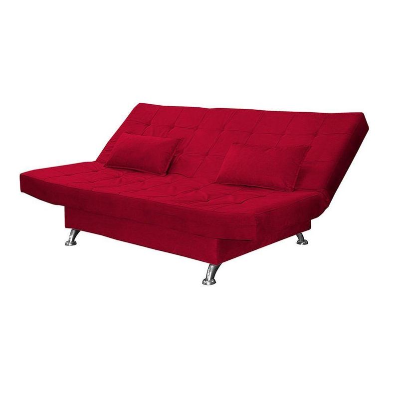 Sofá Cama Casal Com Almofadas Bettina Suede Vermelho